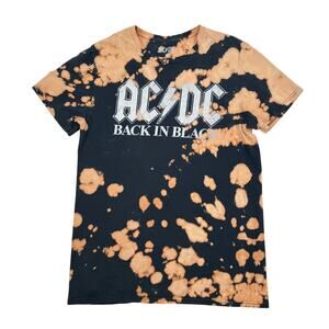 AC/DC Back In Black Bleach Splatter Band T-Shirt 100% Cotton Black M Rock N Roll